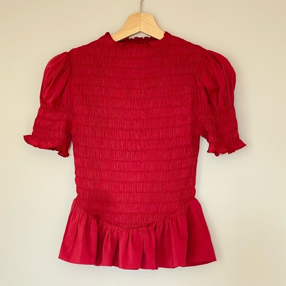 NEW Reformation Aggie Short Sleeve Top Rubies Dark Red Smocked Top | size XS - Picture 6 of 11